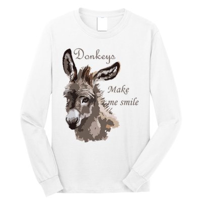 Donkeys Make Me Smile Cute Miniature DonkeyTail Lovers Long Sleeve Shirt