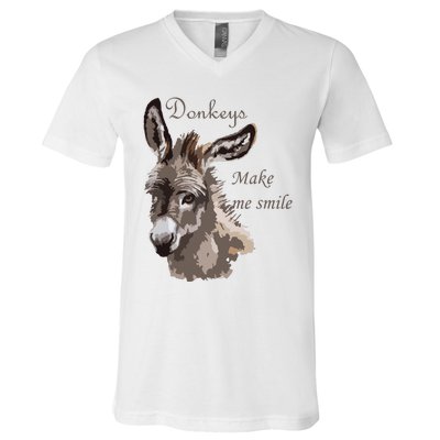 Donkeys Make Me Smile Cute Miniature DonkeyTail Lovers V-Neck T-Shirt