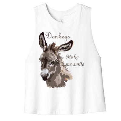 Donkeys Make Me Smile Cute Miniature DonkeyTail Lovers Women's Racerback Cropped Tank