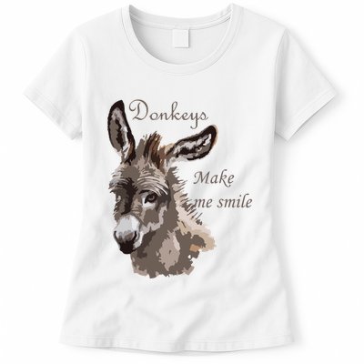 Donkeys Make Me Smile Cute Miniature DonkeyTail Lovers Womens T-Shirt