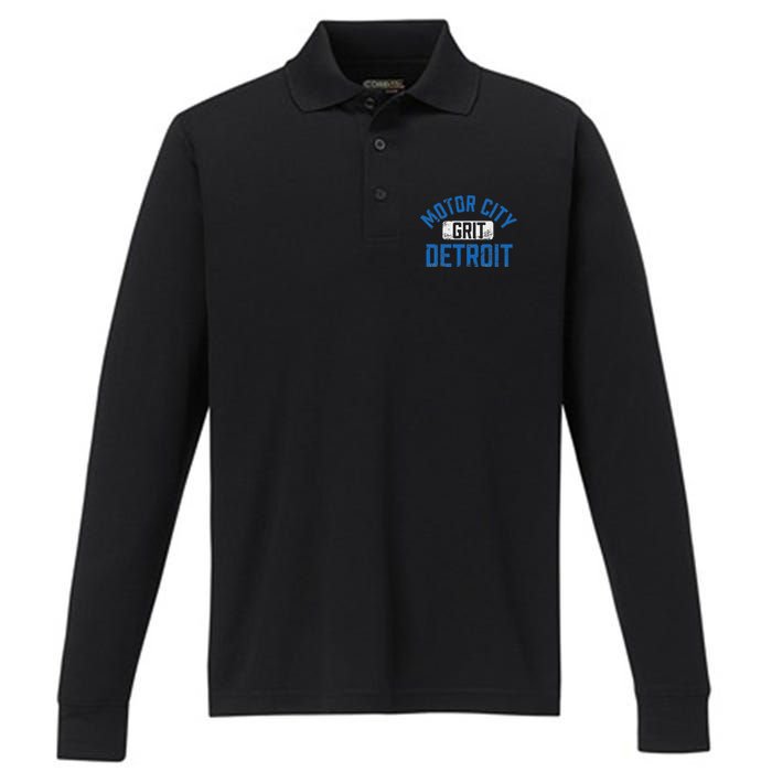 Detroit Michigan Motor City Grit Detroit Motor City Performance Long Sleeve Polo