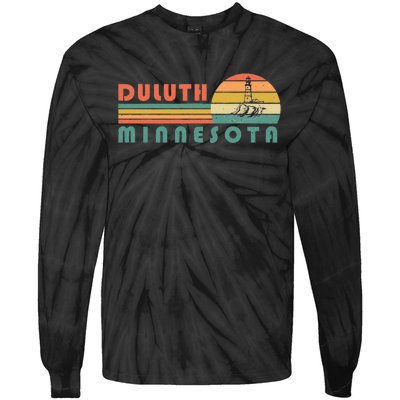 Duluth Minnesota MN Vintage Lighthouse Two Harbors Gift Tie-Dye Long Sleeve Shirt