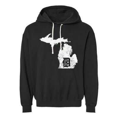 Detroit Michigan Motor City Midwest D Mitten Garment-Dyed Fleece Hoodie