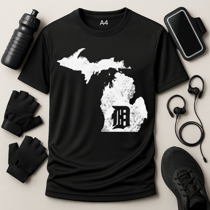 Detroit Michigan Motor City Midwest D Mitten Cooling Performance Crew T-Shirt
