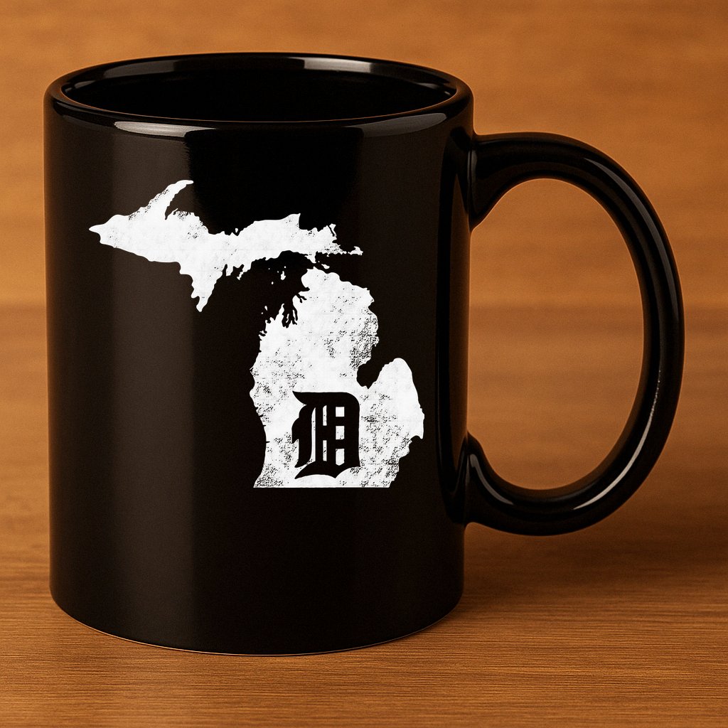 Detroit Michigan Motor City Midwest D Mitten 11oz C Handle Ceramic Mug