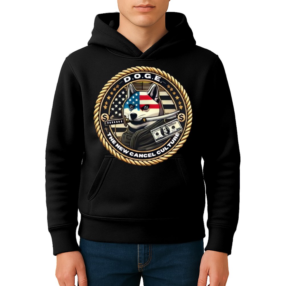 Doge Meme New Cancel Culture Department Of Government Efficiency Dark Maga Elon Kids Hoodie
