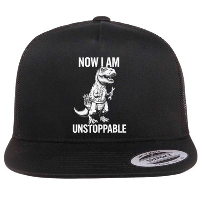 Dinosaur Mechanic Now Am Unstoppable Funny Dino Mechanic Flat Bill Trucker Hat
