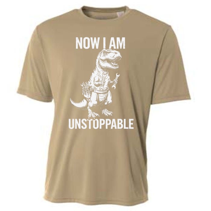 Dinosaur Mechanic Now Am Unstoppable Funny Dino Mechanic Cooling Performance Crew T-Shirt