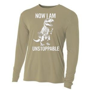 Dinosaur Mechanic Now Am Unstoppable Funny Dino Mechanic Cooling Performance Long Sleeve Crew