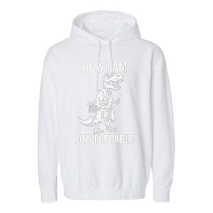 Dinosaur Mechanic Now Am Unstoppable Funny Dino Mechanic Garment-Dyed Fleece Hoodie