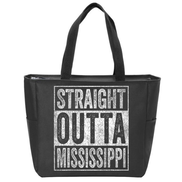 Distressed Mississippi Outfit MS Straight Outta Mississippi Zip Tote Bag