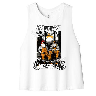 Drinking Moonshine on Christmas Tis The Season For Drinking  Women's Racerback Cropped Tank