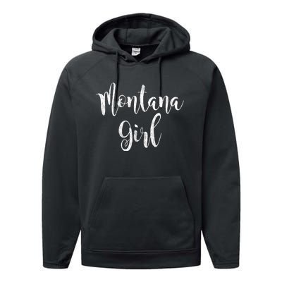 Distressed MT Outfit Cute Montana Girl Performance Fleece Hoodie