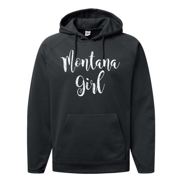 Distressed MT Outfit Cute Montana Girl Performance Fleece Hoodie