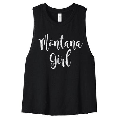 Distressed MT Outfit Cute Montana Girl Women's Racerback Cropped Tank