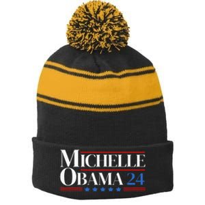 Democrat Michelle Obama 2024 Presidential Election Stripe Pom Pom Beanie