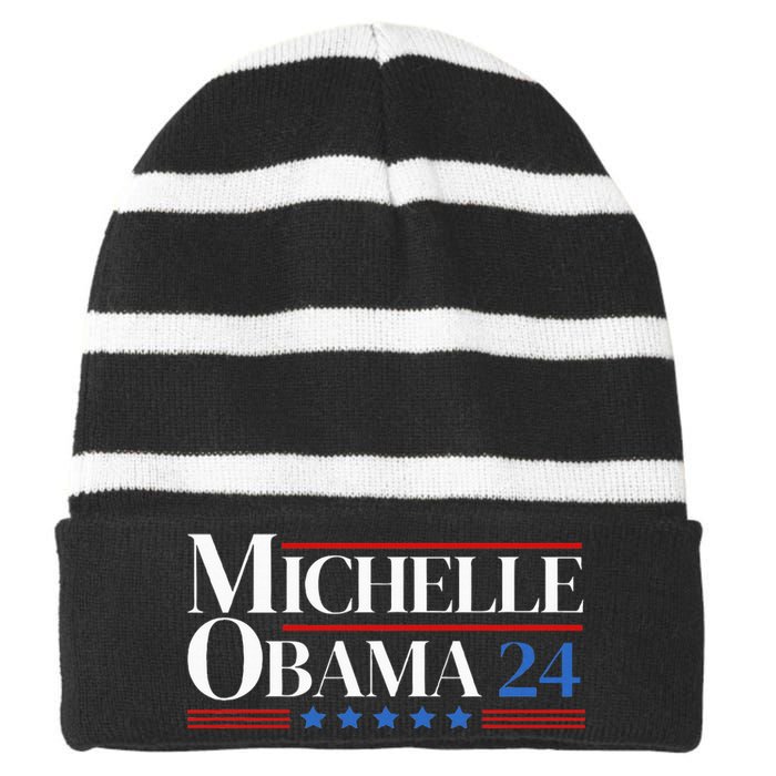 Democrat Michelle Obama 2024 Presidential Election Striped Beanie with Solid Band