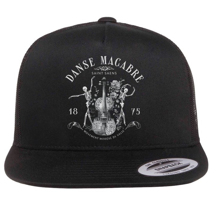 Danse Macabre Orchestra Skeleton Violin Flat Bill Trucker Hat