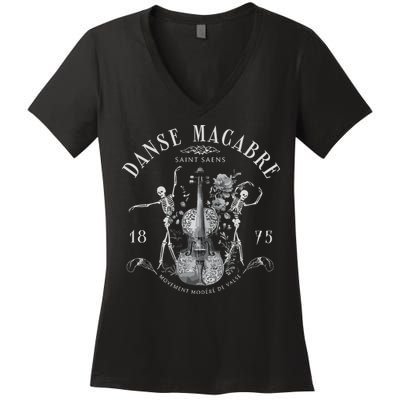 Danse Macabre Orchestra Skeleton Violin Women's V-Neck T-Shirt