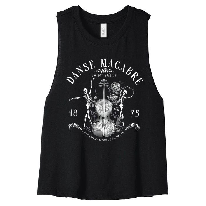 Danse Macabre Orchestra Skeleton Violin Teacher Halloween Women's Racerback Cropped Tank