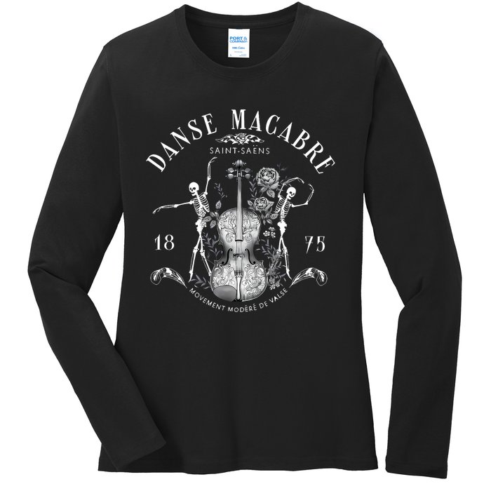 Danse Macabre Orchestra Skeleton Violin Teacher Halloween Ladies Long Sleeve Shirt