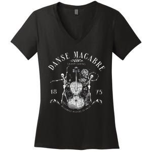 Danse Macabre Orchestra Skeleton Violin Teacher Halloween Women's V-Neck T-Shirt