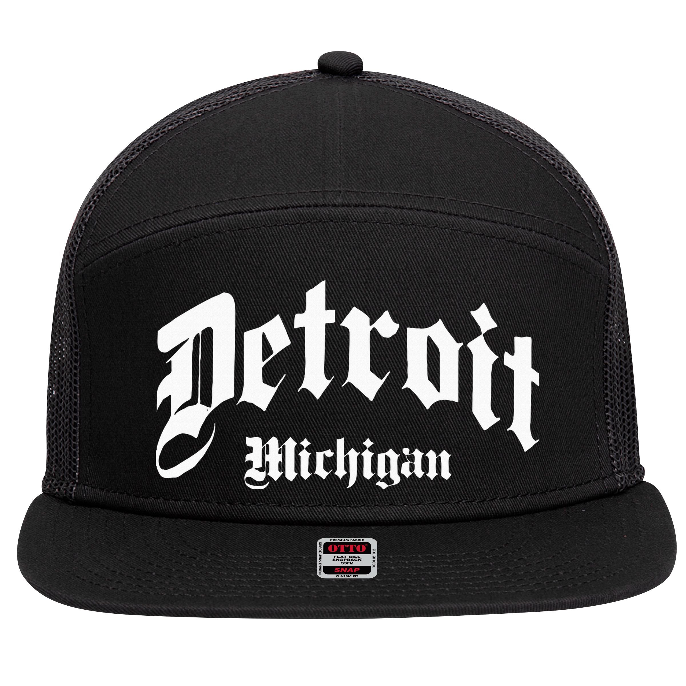Detroit Michigan Old School Design Classic 7 Panel Mesh Trucker Snapback Hat