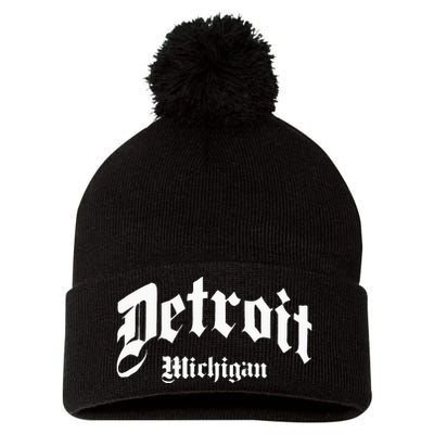 Detroit Michigan Old School Design Classic Pom Pom 12in Knit Beanie