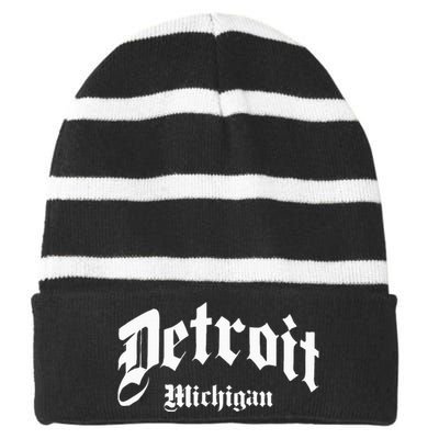 Detroit Michigan Old School Design Classic Striped Beanie with Solid Band