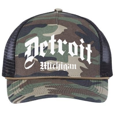 Detroit Michigan Old School Design Classic Retro Rope Trucker Hat Cap