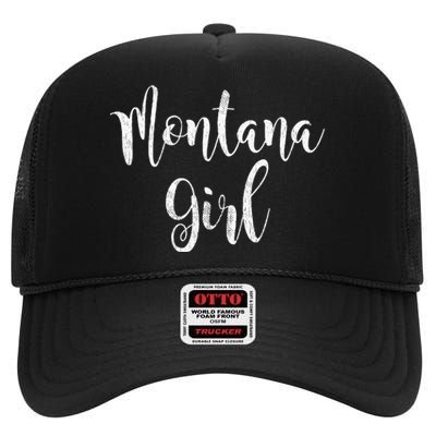 Distressed MT Outfit Cute Montana Girl High Crown Mesh Back Trucker Hat