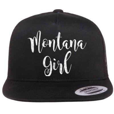 Distressed MT Outfit Cute Montana Girl Flat Bill Trucker Hat