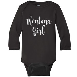 Distressed MT Outfit Cute Montana Girl Baby Long Sleeve Bodysuit