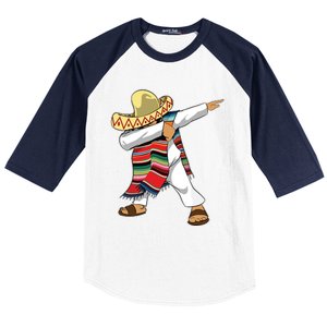 Dabbing Mexican Poncho Cinco De Mayo Sombrero Dab Baseball Sleeve Shirt