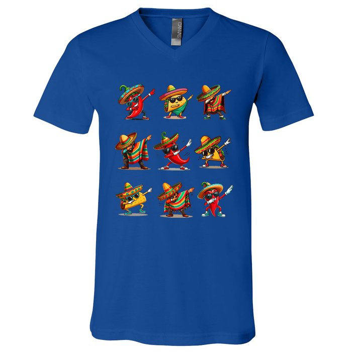 Dabbing Mexican Poncho Taco Cinco De Mayo V-Neck T-Shirt