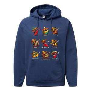 Dabbing Mexican Poncho Taco Cinco De Mayo Performance Fleece Hoodie