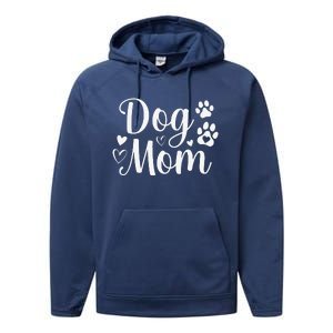 Dog Mom Paw Print Mothers Day Dog Lovers Rescue Mom Funny Performance Fleece Hoodie