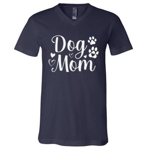 Dog Mom Paw Print Mothers Day Dog Lovers Rescue Mom Funny V-Neck T-Shirt