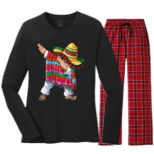 Dabbing Mexican Poncho Cinco De Mayo Boys Men Sombrero Dab Women's Long Sleeve Flannel Pajama Set 