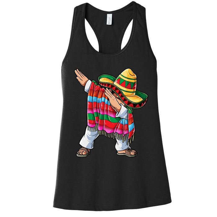 Dabbing Mexican Poncho Cinco De Mayo Boys Men Sombrero Dab Women's Racerback Tank