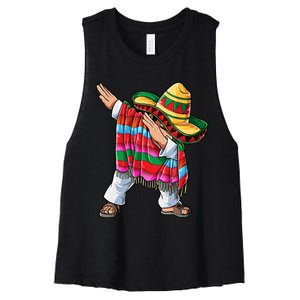 Dabbing Mexican Poncho Cinco De Mayo Boys Men Sombrero Dab Women's Racerback Cropped Tank