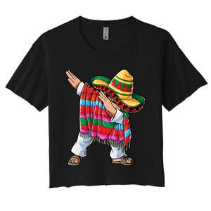 Dabbing Mexican Poncho Cinco De Mayo Boys Men Sombrero Dab Women's Crop Top Tee