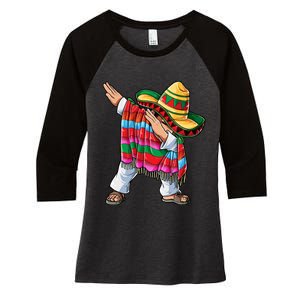 Dabbing Mexican Poncho Cinco De Mayo Boys Men Sombrero Dab Women's Tri-Blend 3/4-Sleeve Raglan Shirt