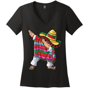 Dabbing Mexican Poncho Cinco De Mayo Boys Men Sombrero Dab Women's V-Neck T-Shirt