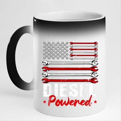 Diesel Mechanic Powered Patriotic American Flag 11oz Black Color Changing Mug