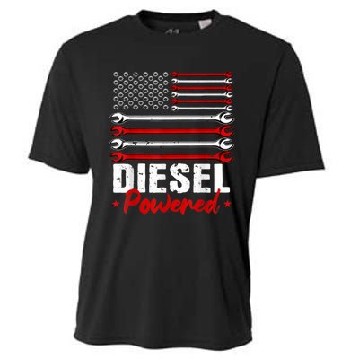 Diesel Mechanic Powered Patriotic American Flag Cooling Performance Crew T-Shirt