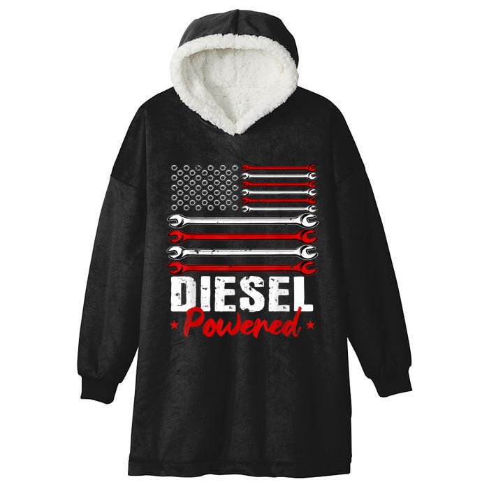 Diesel Mechanic Powered Patriotic American Flag Hooded Wearable Blanket