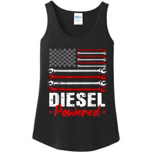 Diesel Mechanic Powered Patriotic American Flag Ladies Essential Tank