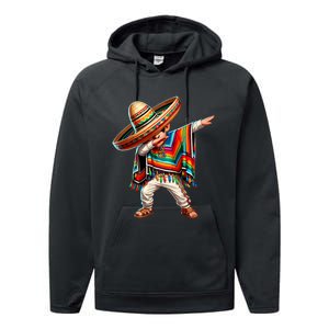 Dabbing Mexican Poncho Cinco De Mayo Mexican Boy Dabbing Poncho Performance Fleece Hoodie