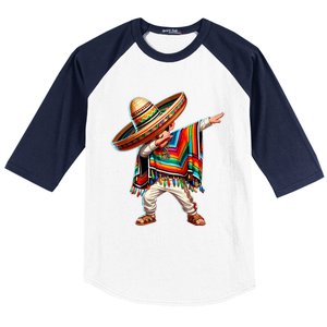 Dabbing Mexican Poncho Cinco De Mayo Mexican Boy Dabbing Poncho Baseball Sleeve Shirt